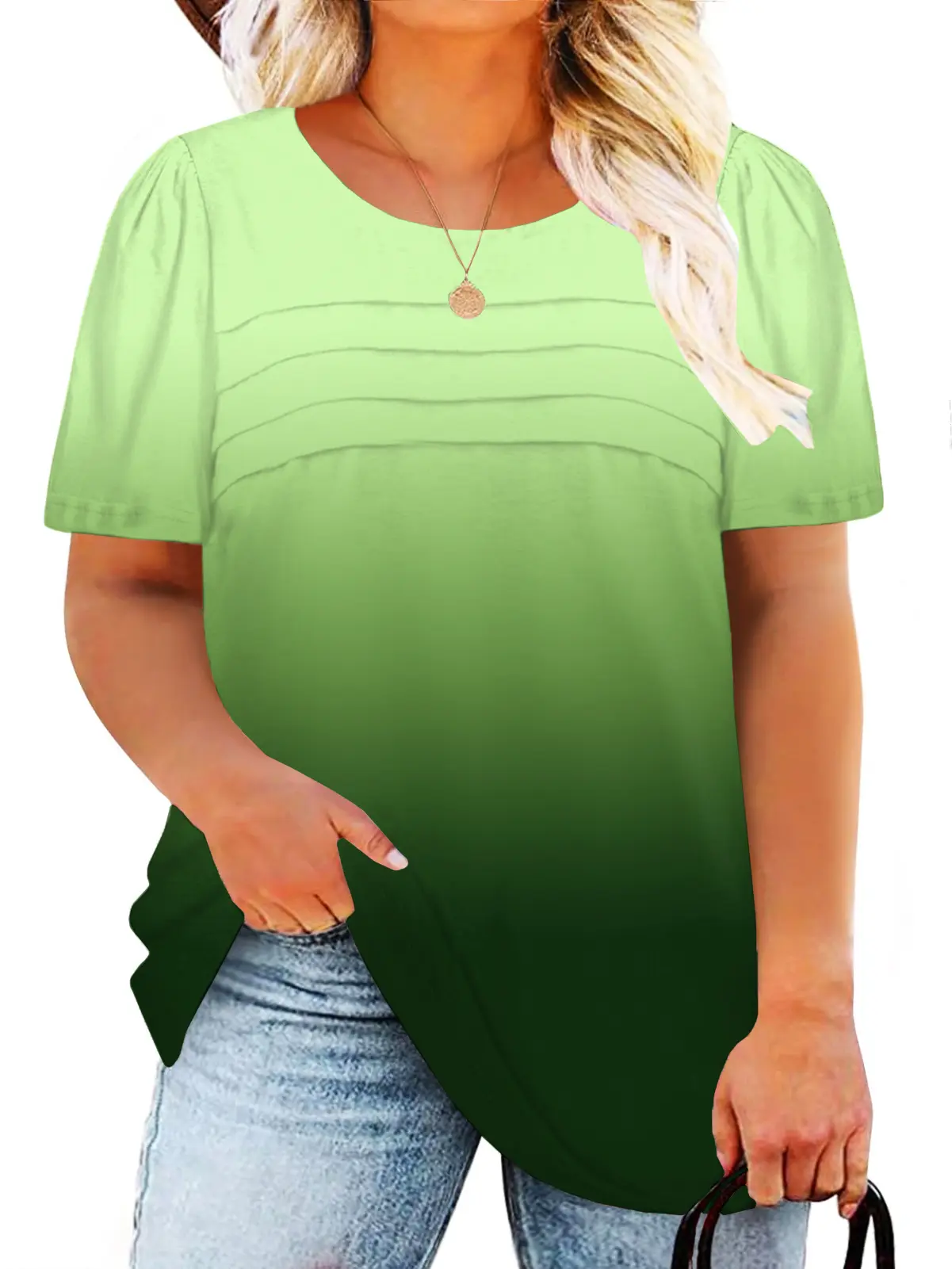 Women's Plus Size Cute Puff Short-Sleeve Cowl Crewneck Tee Shirt - Casual Summer Pleated Loose-Fit Stretchy Comfy Basic Style Top with Soft Fabric, Shortsleeve Design, Loose Fit, All-Day Ease, Pairs With Capris Or Jeans, Puff Sleeves Add Cute Volume