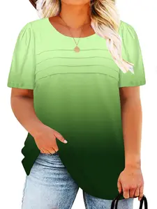 ROSRISS [1X-5X] Plus Size Tops for Women Summer Cute Puff Short Sleeve Shirts Casual Pleated Crewneck Tees 1080,summervibes summervibes