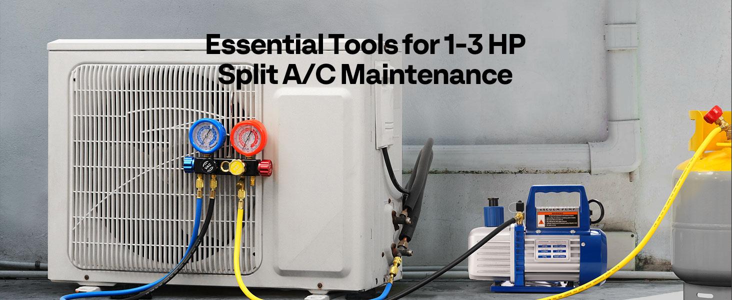 VIVOHOME Upgraded 4CFM 1/3 HP 1-Stage HVAC Vacuum Pump and 4 Way AC Manifold Gauge Set with Leak Detector, 5ft Hoses & Accessories for R134a R12 R22 R502 R410a Automotive Air Conditioner Maintenance