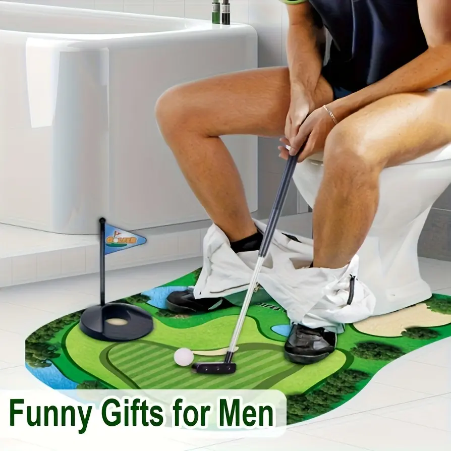 Toilet Golf Game, Practice Mini Golf in Any Restroom/Bathroom, Funny Toilet Time Entertainment, Compact Novelty Toy, Perfect Gag & White Elephant Gifts for Dad, Husband, Boyfriend & Men