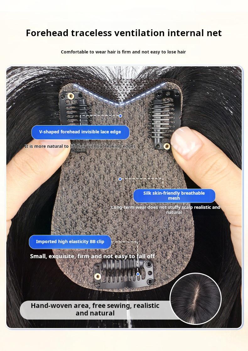 French Air Bangs / Curtain Bangs clip-in hair topper for women  adds volume on top covers gray can part freely natural hairline real bangs Lightweight Breathable Human Hair Topper 250% Density 10-Inch Straight Hair Extension 8*11 Silk Base