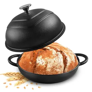 Cast Iron Round Dutch Oven 5.5QT Pot with Lid Dual Handles Silicone Gloves Oven Safe up to 500°F Heavy Duty Pre Seasoned Cookware for Bread Baking Braising Stews Roasting  pots and pans set butter bell TiktokShopBlackFriday
