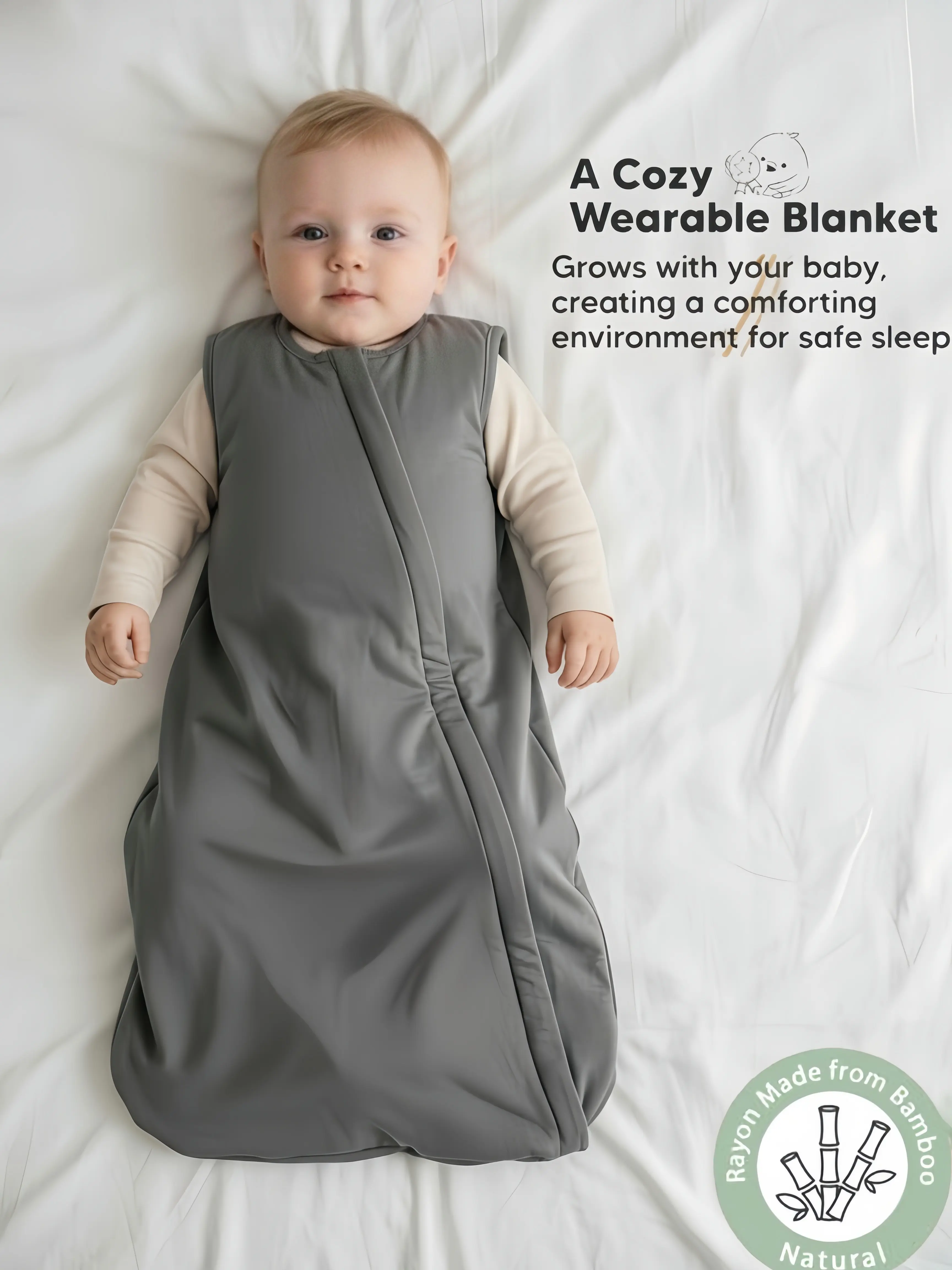 DownyNest Sleep Sack, Plush Quilted Bamboo Rayon Wearable Blanket for Unisex Newborns 0-6 Months, Warming TOG 1.0 with Safe 2-Way Zipper and Guard, Blankets & Throws Bedding, Machine Washable