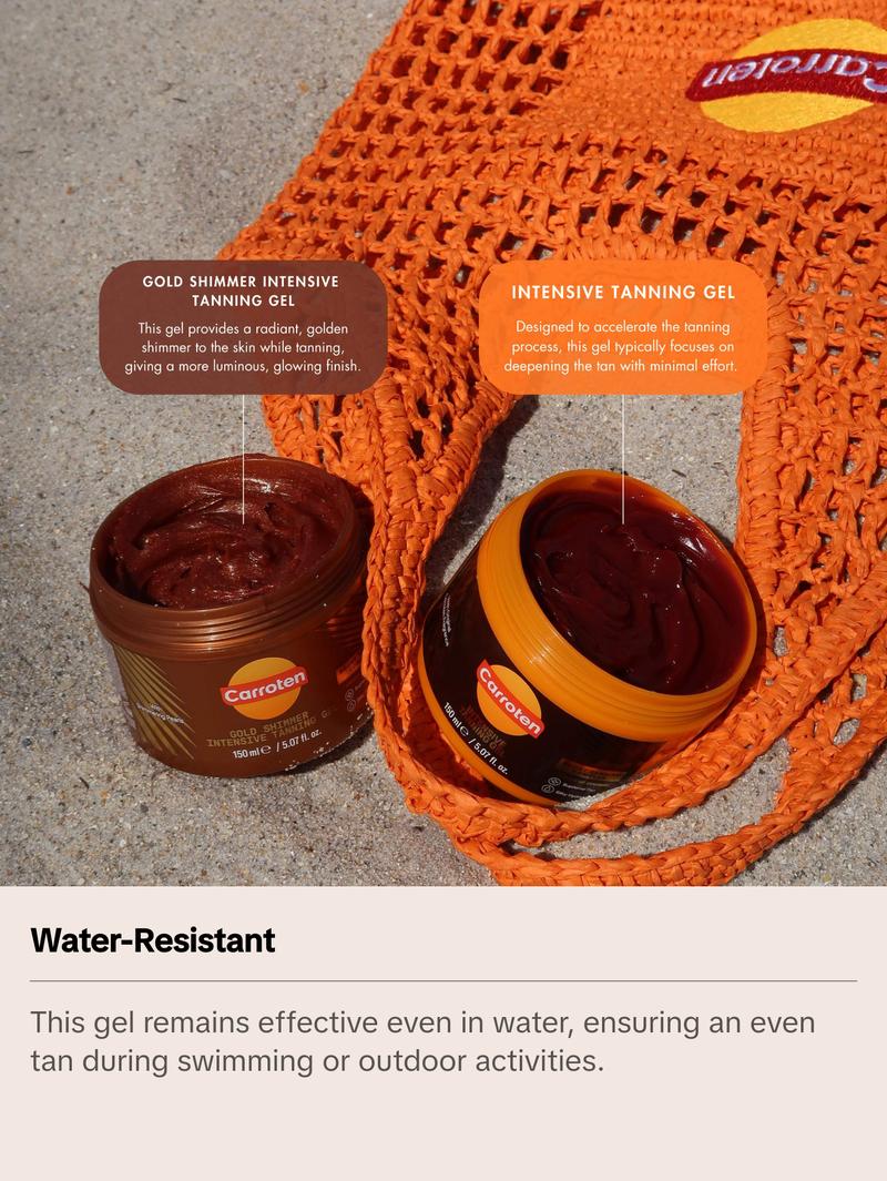 Carroten Gold Shimmer Tanning Gel | Browning Tan Accelerator | Non-Greasy, Water-Resistant with Carrot & Coconut Oil | Vitamin A & E For Moisture & Hydration | Made in Greece | 5 Fl Oz