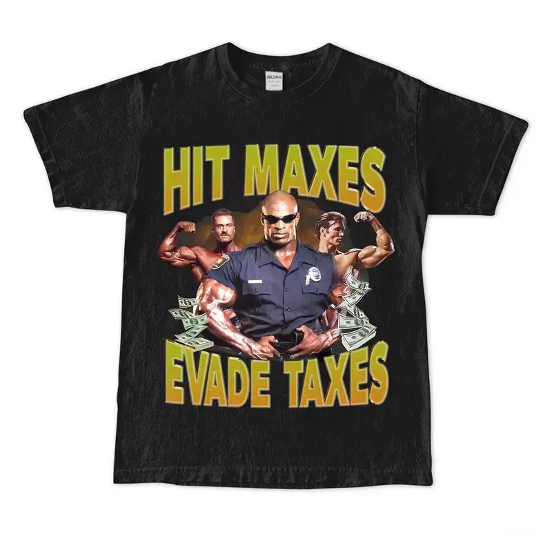 Hit Maxes Evade Taxes Gym Gift T-Shirt Meme For Man, Anabolic Appareal T-Shirt For Gym Rats, Funny Pumpcover WorkouT-Shirt For Bodybuilder Birthday Christmas Cotton Fabric Menswear Top Graphic tshirt funny T Shirt Novelty Tees Casual Streetwear Undershirt