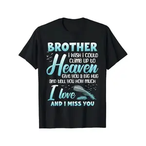 Men'S 100% Brother Memorial T-Shirt - In Heaven Brother Quote with Angel Wings & Heart Design, White & Blue Sentimental Gift for Sibling Loss, Fit Round Neck Short Sleeve Casual Shirt for Casual Attire, Remembrance Apparel, Grief Support