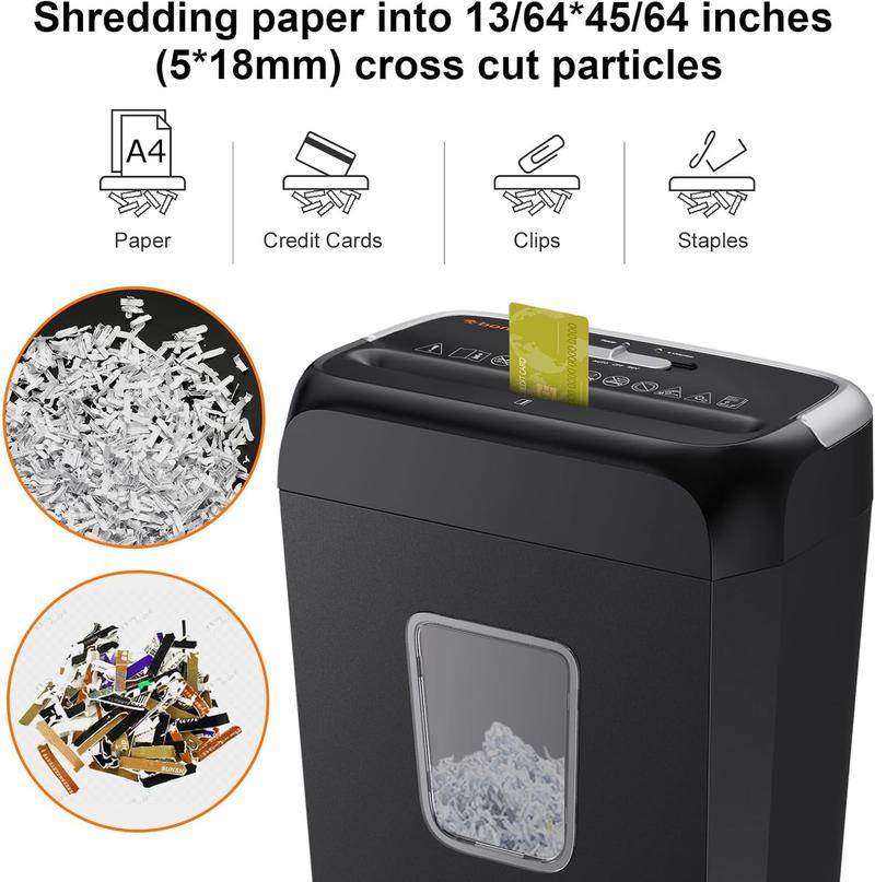 Bonsaii  6-Sheet Crosscut Paper Shredder P-4 High-Security for Home Office with Handle for Document Mail Staple Clip 3.4 Gal Wastebasket Fathersdaygift Mechanical