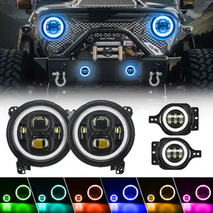Multi-function 9" LED RGBW Headlights & RGBW Fog Lights for 2018-2026 Jeep JL and JT