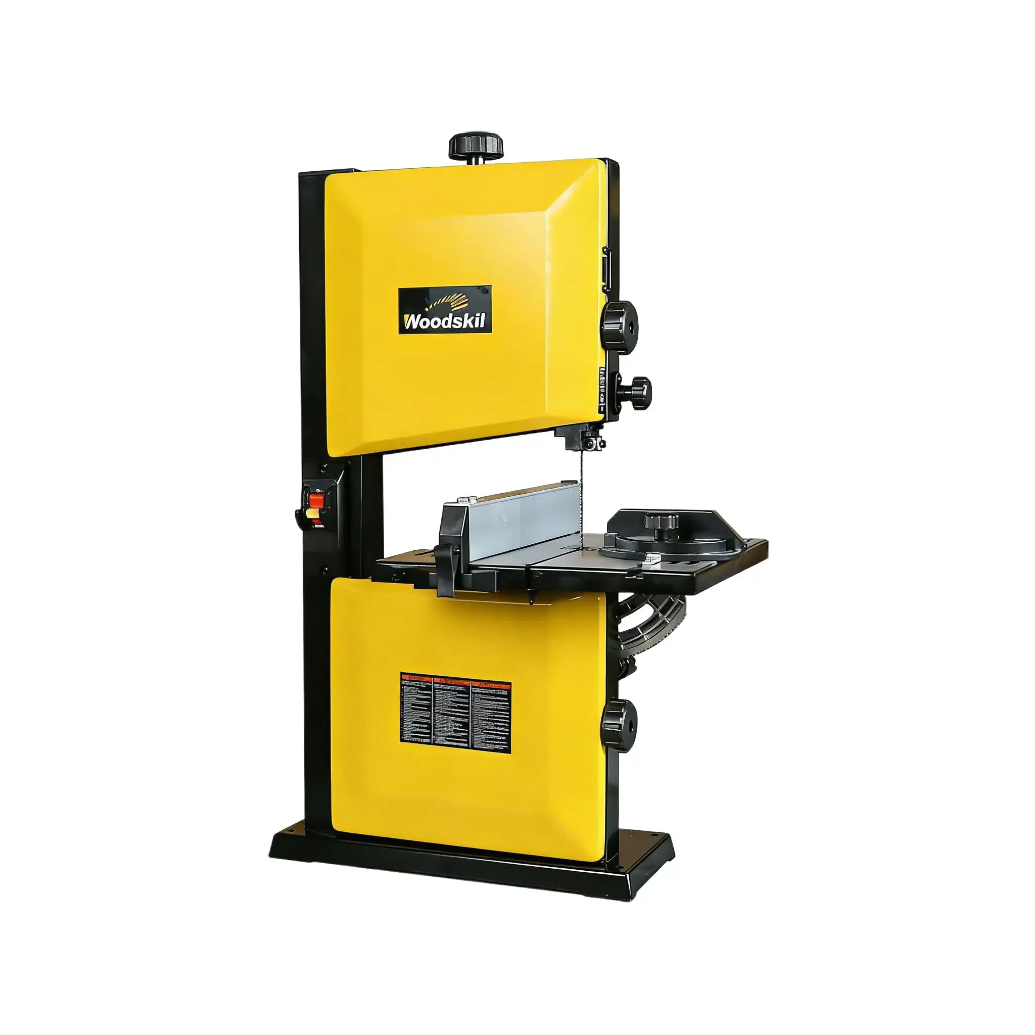 WOODSKIL 9-Inch Benchtop Band Saw - 3 A, 2500 FPM Blade Speed, 9-Inch Cutting Width, 0-45° Cast Aluminum Table, Steel Base, Brake, 120V, Metal Construction, 17.9"l x 12.2"w x 27.4"h, Key + Fences, Ideal for Woodworking, BS0901