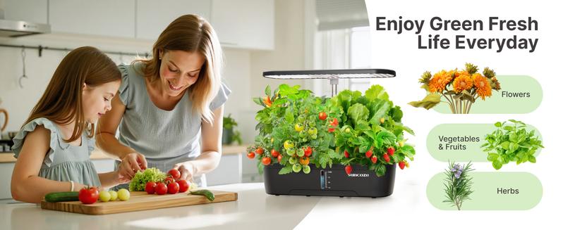 SUNCOZE Hydroponics Growing System Kit 12 Pods, Indoor herb Garden with 20W LED Grow Light, Visible Water Tank with Pump, 2.2"-12.4" Adjustable Height Indoor Gardening System, Gardening Gifts