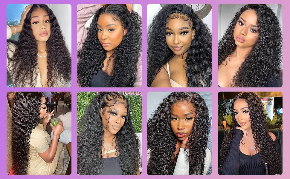 【Lemoda Outlets Deals】Lemoda Outlet Deals 13x4 Water Wave Wigs for Black Women Human Hair Lace Front Wigs Pre Plucked with Baby Hair Wet and Wavy Brazilian Virgin Curly HD Lace Frontal Wig 180 Density