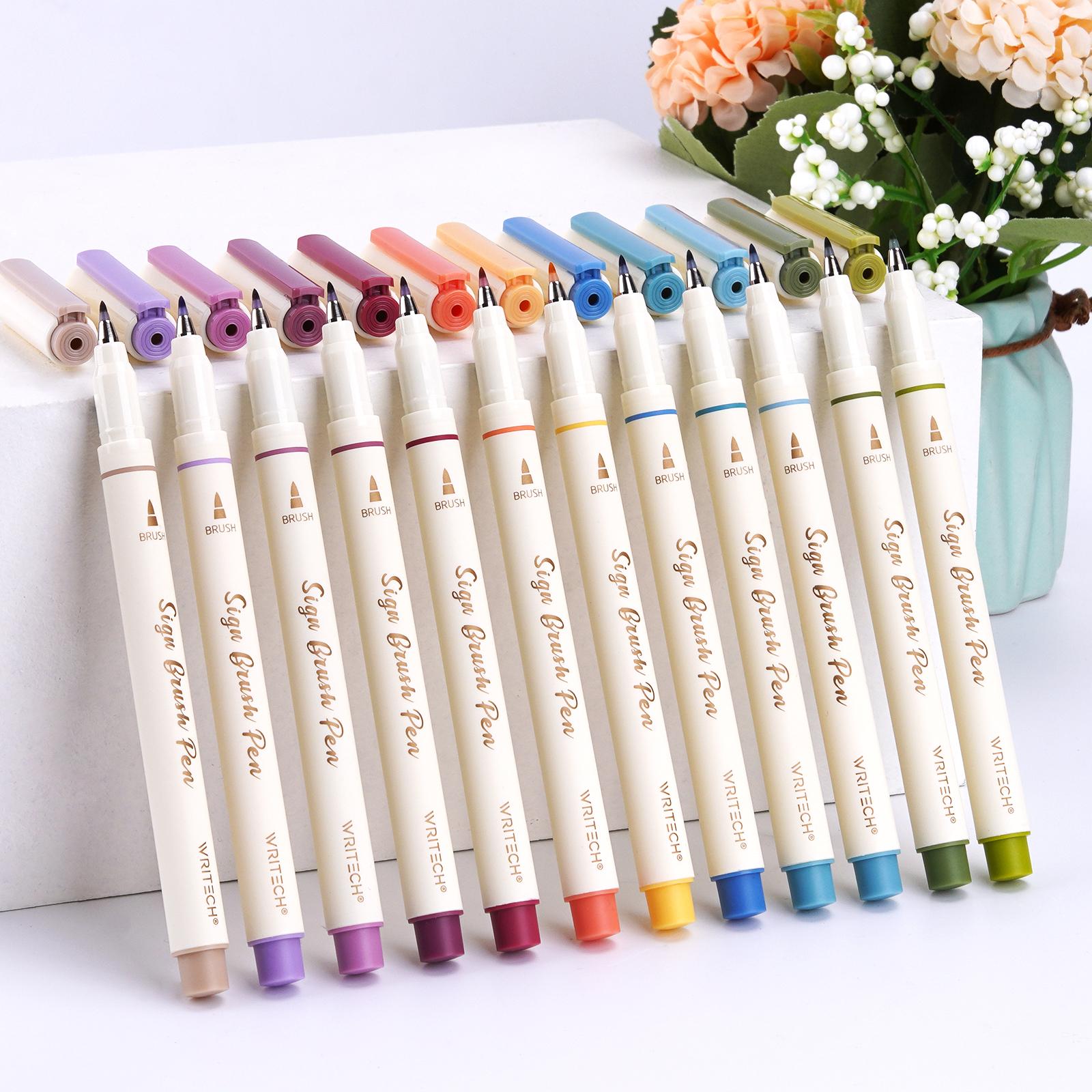 WRITECH Vintage Arts Sign Brush Pen Set - 12 Water Based Ink Markers Perfect for Crafting, Journaling and Calligraphy
