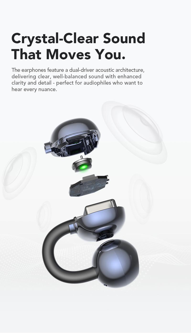 MINISO MS212 Clip-On Ear Headphones with Heart Rate Monitoring Wireless Audio Headphones for Music & Phone Calls, IPX5 Sport Waterproof & Sweatproof, with LCD Full Color Touch Screen, Bluetooth 6.0 Headsets, Heart Rate Health Management