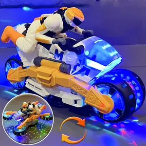 Auto-rotating Electric Toddler Motorcycle Toys with Smart Obstacle Avoidance, Spins, 360° Movement, Dazzling Lights, Cool Music & Transformation, Remote, Christmas Birthday Gift for Kids Boys Girls