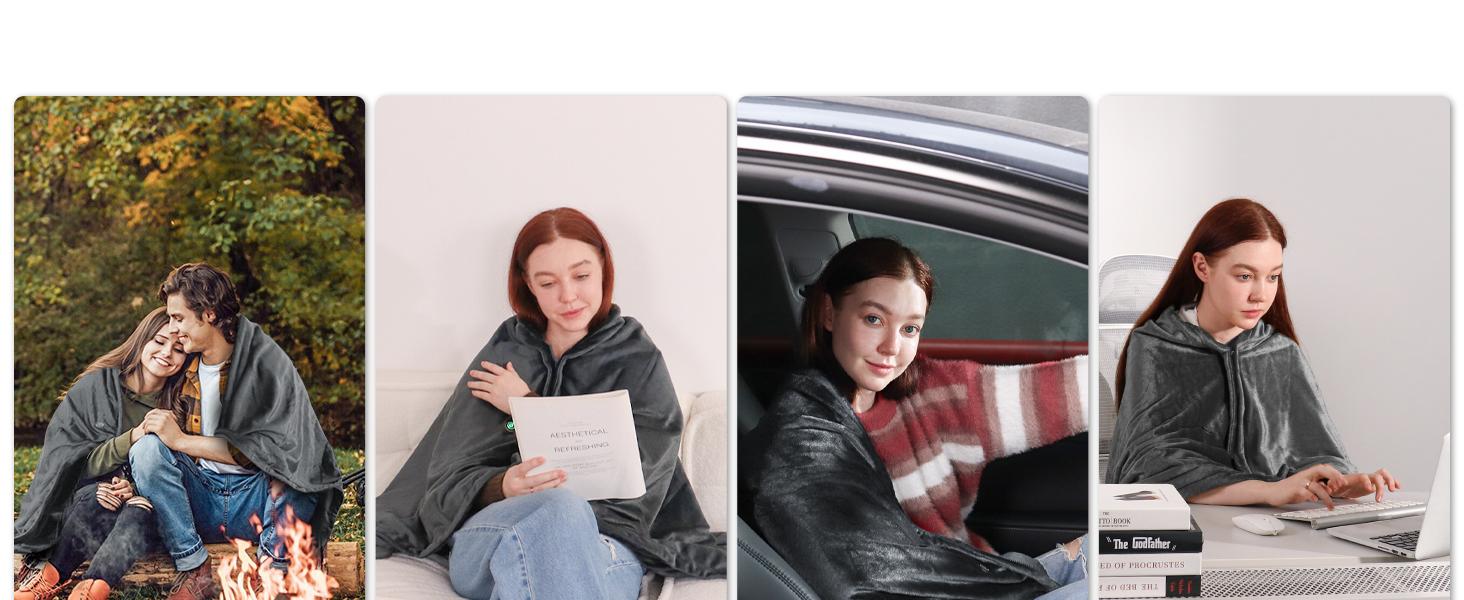 Portable USB Heated Blanket with 20000mAh Battery: 63"x33.5" Wearable Electric Shawl, 15s Fast Heating, 3-Temp levels & Machine Washable Velvet for Camping, Overlanding & Office - Mother's Day & Birthday Gift