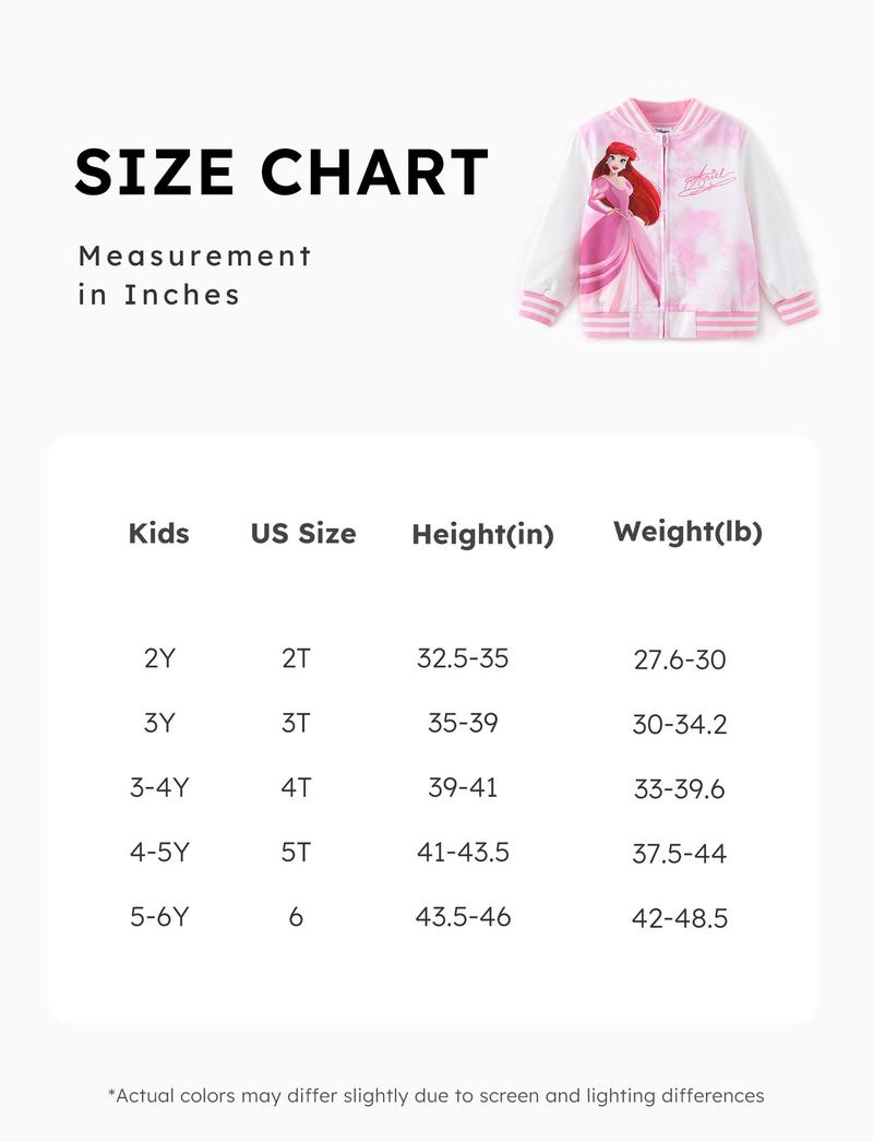 Disney Princess Kids' Baseball Jackets Featuring Moana Rapunzel & Other Princesses Colorful Printed Cute Style
