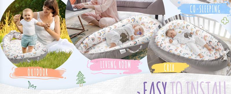 Benazcap Portable Baby Cushion with Mosquito Net – Soft, Breathable, Lightweight Design for Home & Travel Playtime,Supervised Use