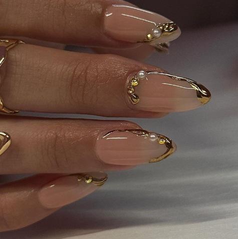 2026 Valentine’s Limited Press-On Nails | Luxury Chic French Tip with Slim Gold Line, 24pcs Medium Almond Press Ons. Waterproof & Reusable, fits most nail sizes. Elegant Salon-Quality Manicure Perfect for Women, Work, Date & Daily Wear.