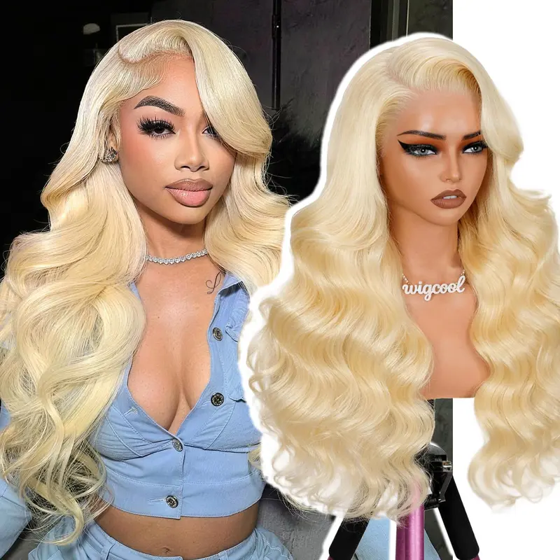 Women's 613 Blonde 13x6 Human Hair Lace Front Wig, 200% Density Body Wave, Pre-Plucked Long Wavy, Heat Resistant, Long Wavy Hair, Human Hair Wigs