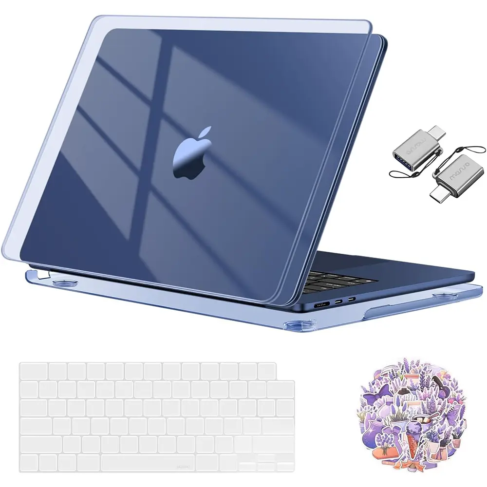 MOSISO Hard Shell Laptop Case for MacBook Air 15in (2025-2023 Release, M4 A3241/M3 A3114/M2 A2941) - High-Transparency Crystal Midnight Natural Plastic, Keyboard Cover, Laptop Decals, Type-C Compatibility, Full Port Access, Ideal for Study & Everyday Work