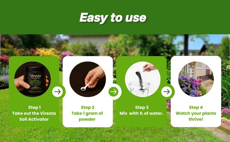 Viresta Soil Revitalizer (13.8oz / 390g), Concentrated Humic Acid Formula for Lawn & Garden Plant Food Enhancer Yields 266 Gallons Fertilizer Lawn & Garden Soil Conditioner - Plant Food Enhancer, Concentrated Humic Acid