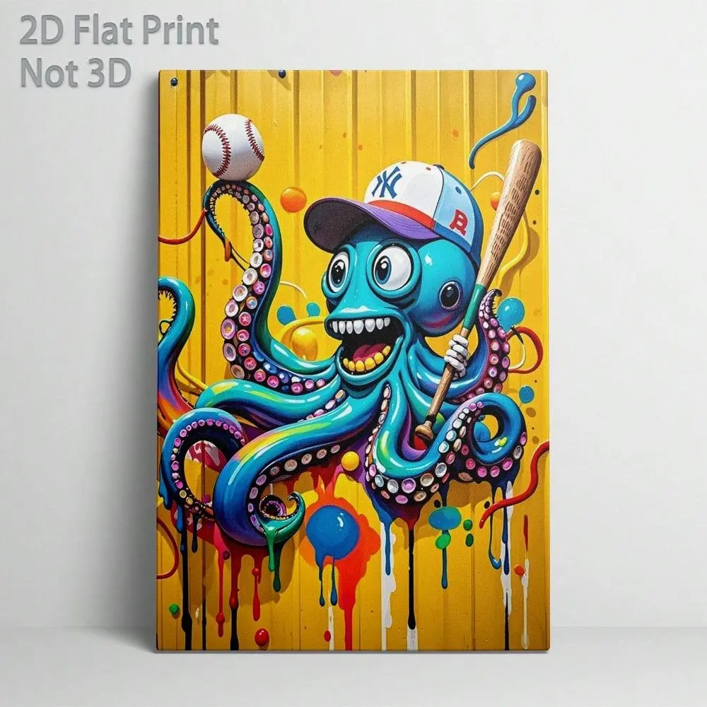 1 Pc Canvas Painting,2D Flat Print, Octopus, Baseball, Baseball Bat, Cap, Paint Splatters2D Flat,Wall Art, Different Sizes, Plant Decor,Wood Framed Painting (1) Thickness 2.5 Cm/ 1 Inch-Home Decoration For All Occasions,Ideal New Year, Valentine's Day,Tha