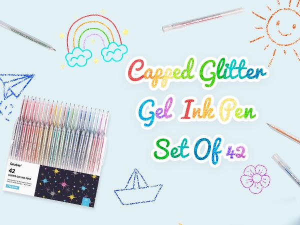 [Upgraded] Grabie Glitter Gel Ink Pens Set of 42 with more ink capacity, gift for valentines's day