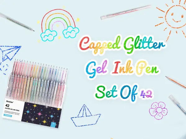 [Upgraded] Grabie Glitter Gel Ink Pens Set of 42 with more ink capacity, Back to School, Class Reward Gift Idea