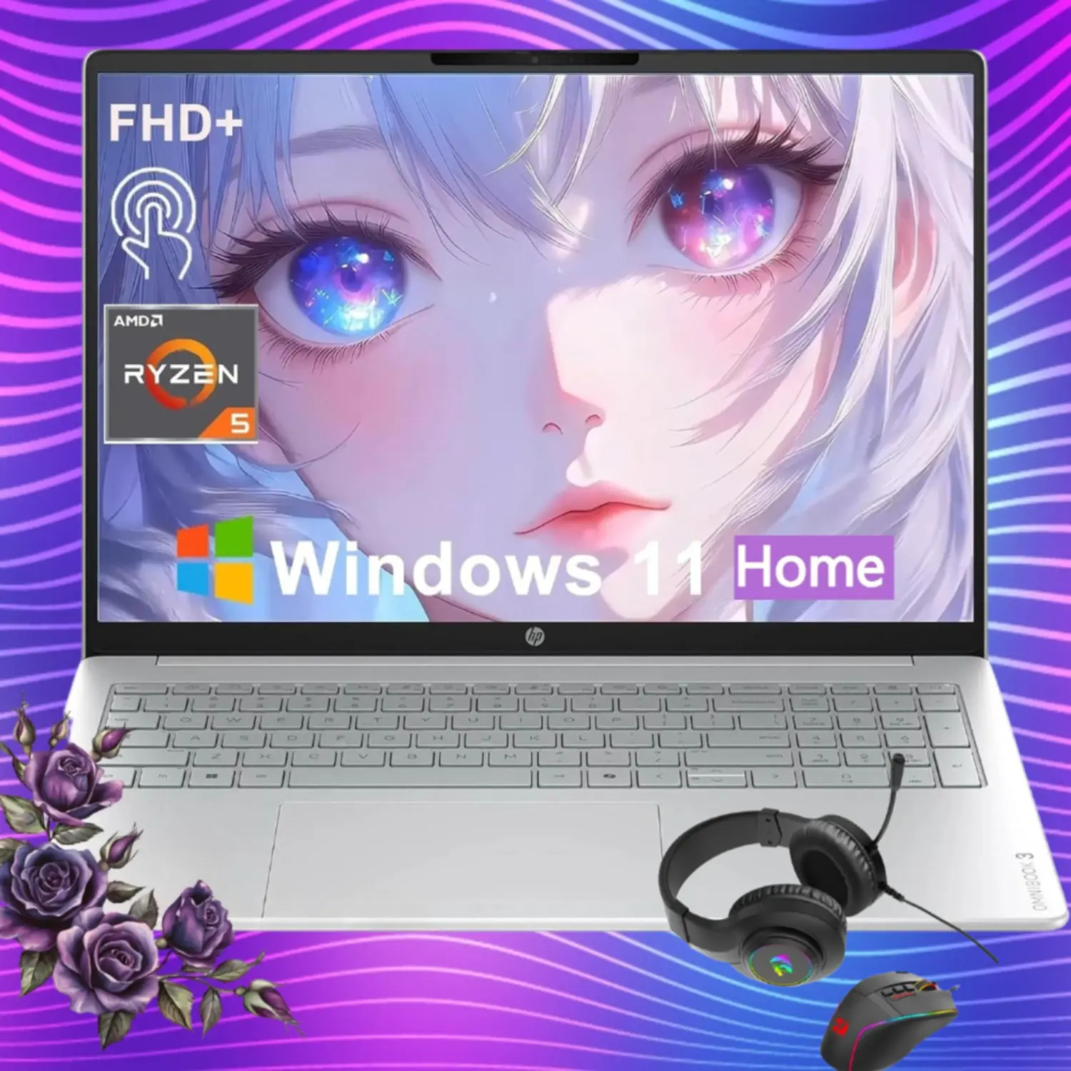 HP OmniBook d1523 2026 Edition 2-in-1 16-in 2K IPS Screen Touchscreen Laptop, AMD Ryzen 5 40, Up to 8GB RAM, 512GB SSD, Radeon 610M Graphics, Built-in FHD Camera, Copilot AI, Windows 11 Home, for Business Users, Accessory Bundle