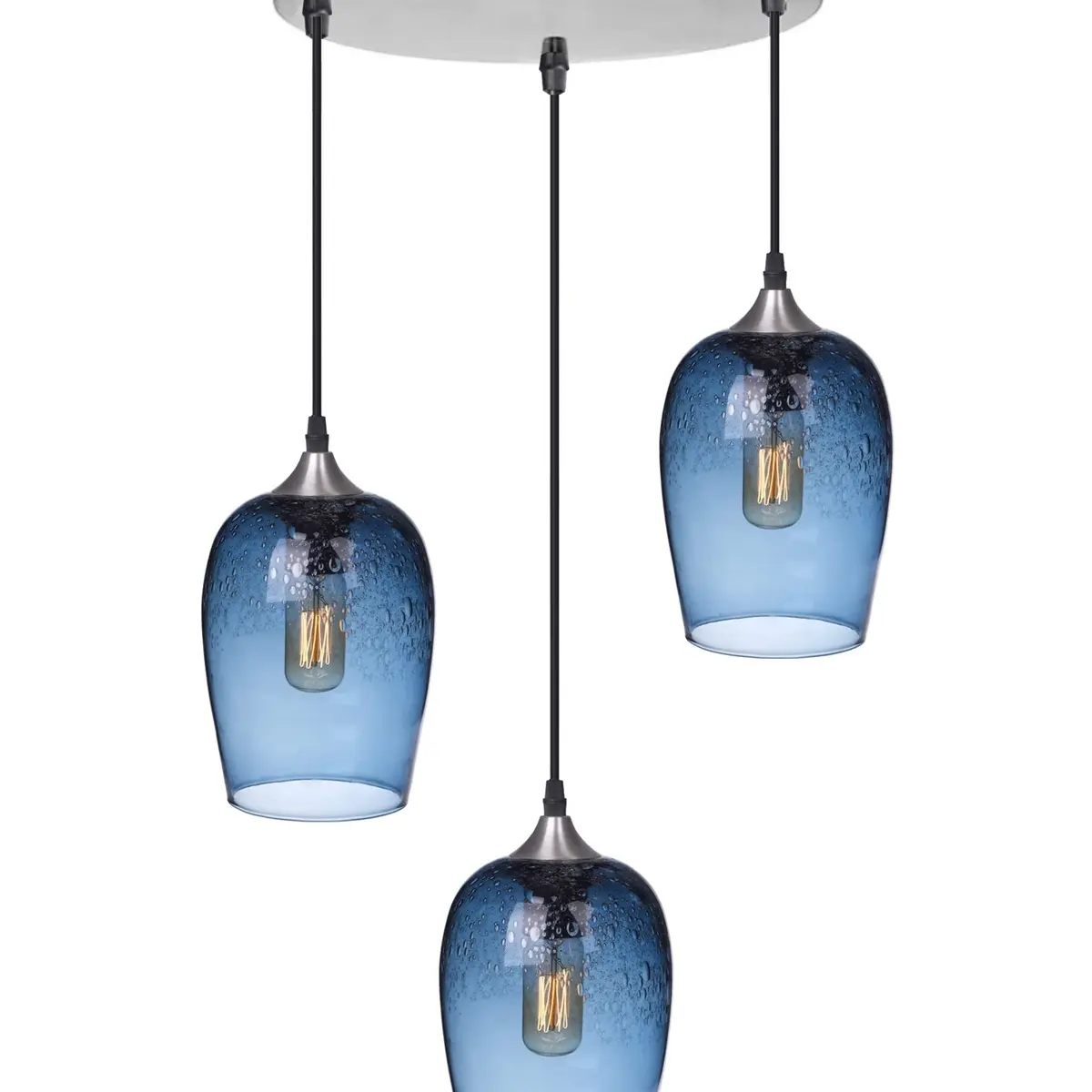 ARIAMOTION Blue Bubbles Teardrop Chandelier Pendant Light Fixture for Kitchen Island, Dining Room, and Bathroom - 3 Lights, 7 Inch H, 5.5 Inch Diam