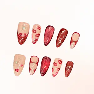 Bling by Allie VELVET LOVE - Valentine Handmade Press-On Nails | Resusable, Salon Quality, Long Lasting