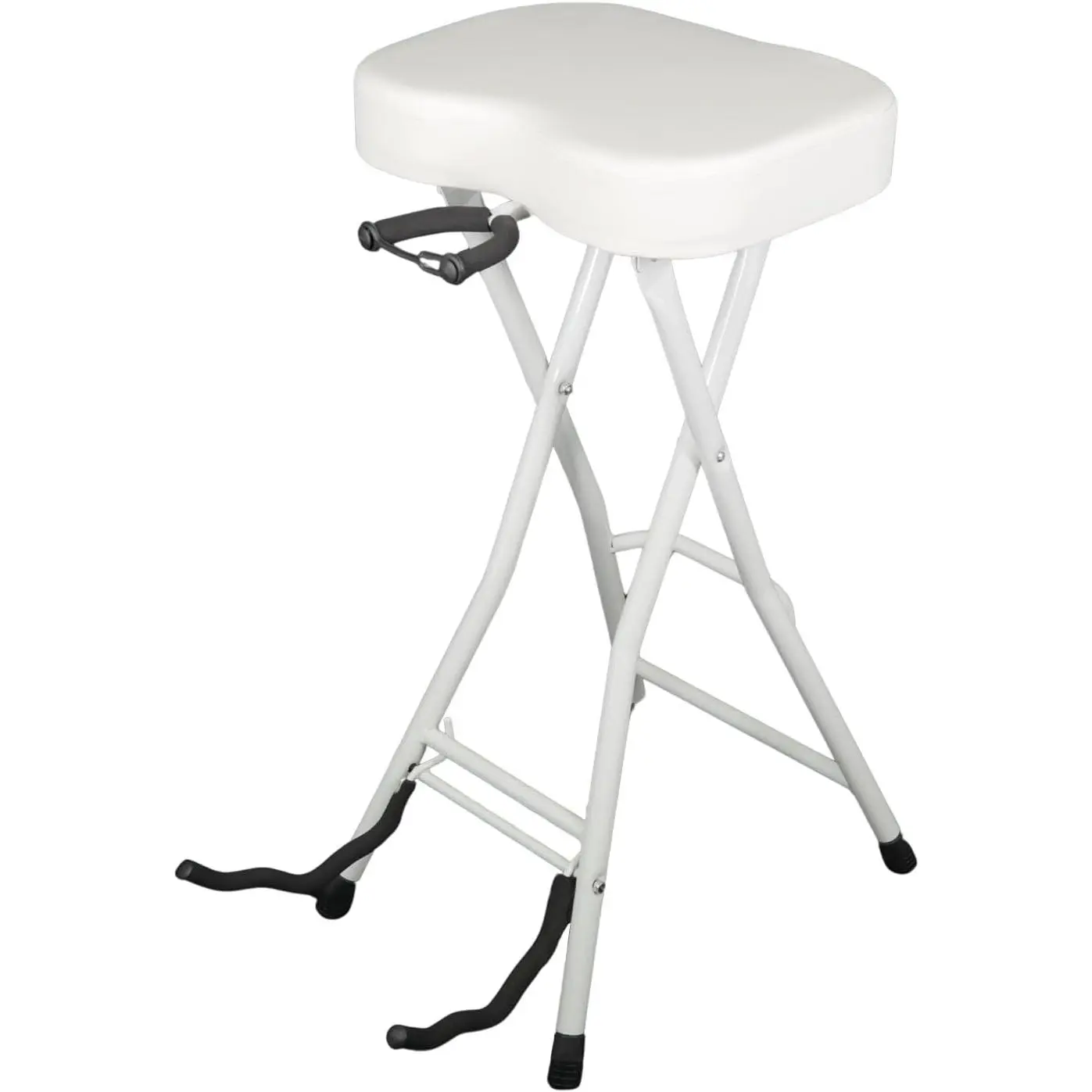 5 Core Inc. Heavy Duty Iron+Sponge Guitar Stool - 12in Seat (3.15in Padding), 29in Height, 350lb Capacity, Foldable Music Seat with Foot Rest & Built-in Stand, Durable Drum Throne, White - GSTOOL L-WH, 3.15 Inch