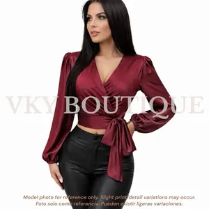 Satin Wrap Tie Blouse KF