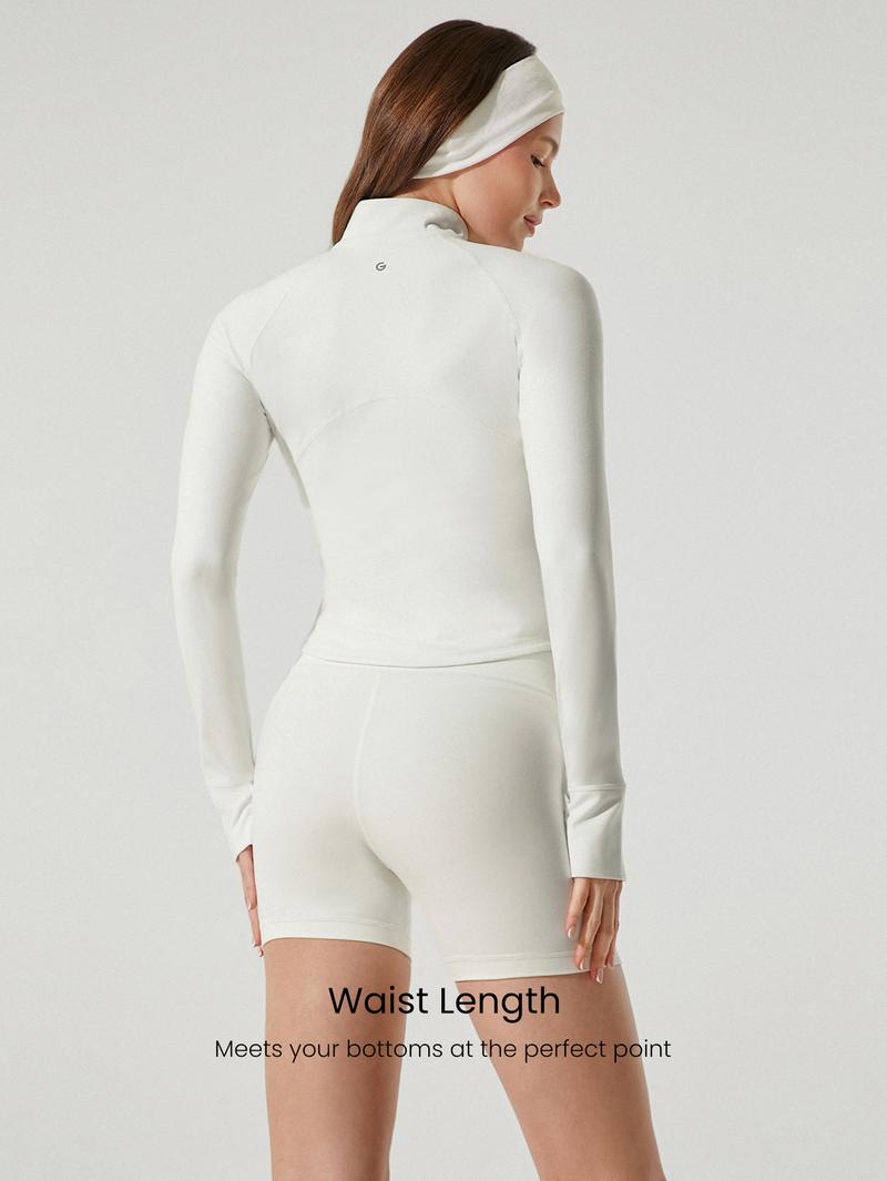 GLOWMODE FeatherFit Hourglass BBL Curved Hem Jacket Zipper Pockets Long Sleeve Thumbholes Active Jacket