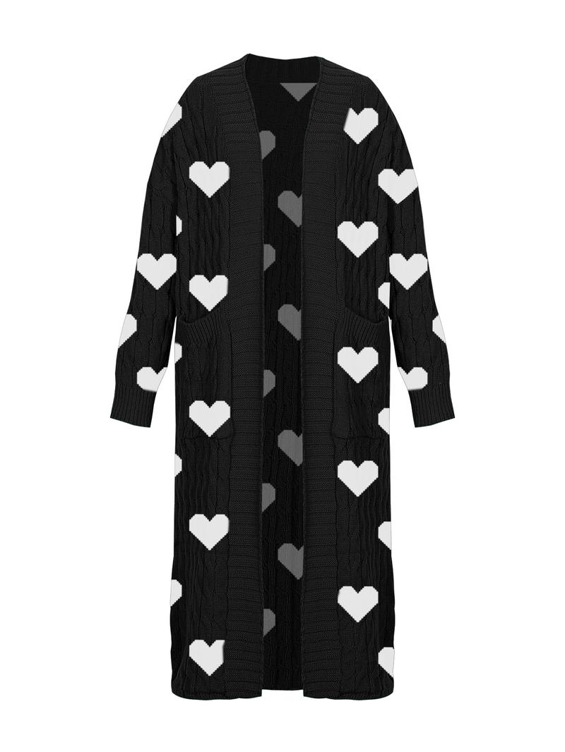 Women's Solid Color Textured Drop Shoulder Pocket Longline Cardigan, Casual Open Front Long Sleeve Knitwear for Fall & Winter, Women's Knit Clothing for Daily Wear, Lady Baggy Cardigans for Women, Womenswear, Casual Knit Top