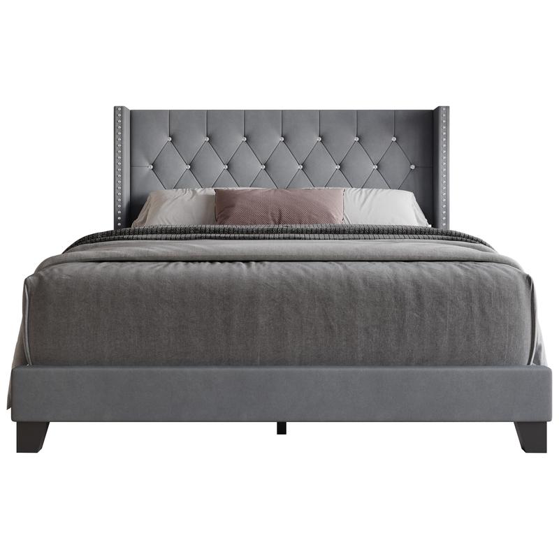 Favorer Monroe Tufted Upholstered Wingback Panel Bed Frame with Diamond Tufting and Nailhead Trim for Adult Bedroom, Box Spring Required Favorer Monroe Tufted Upholstered Wingback Panel Bed Frame with Diamond Tufting and Nailhead Trim for Adult Bedroom, Box Spring Required