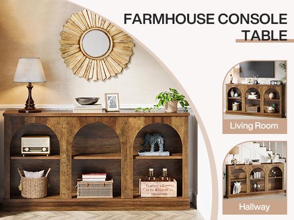 LITTLE TREE Farmhouse Console Table, 63-Inch Long Entryway Table with 3 Tier Storage, Wooden Rectangular Sofa Table Behind The Couch for Entrance, Hallway, Living Room