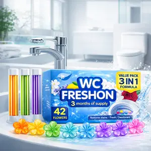 WC FRESHON Toilet Gel Stamp 3 Pack 42 Uses 6 Long Lasting Scents Orange Lavender Ocean Lemon Rose Gardenia Deodorizing Disinfecting Bathroom Cleaner