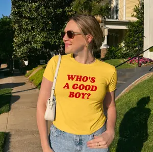 Who's A Good Boy Baby Y2K Tee  Funny Slogan Crop Top