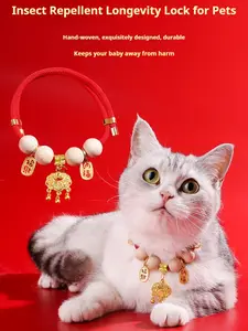Natural Camphor Wood Insect Repellent Necklace for pets Stylish accessory for dogs and cats Chinese traditional Longevity Lock Holiday gift