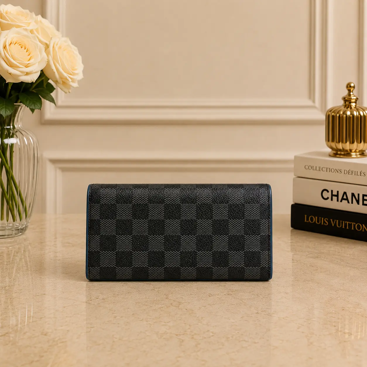 Pre-owned Louis Vuitton Leather Rectangular Checkered Wallet Elegant Black and White Patterned Design for Stylish Storage