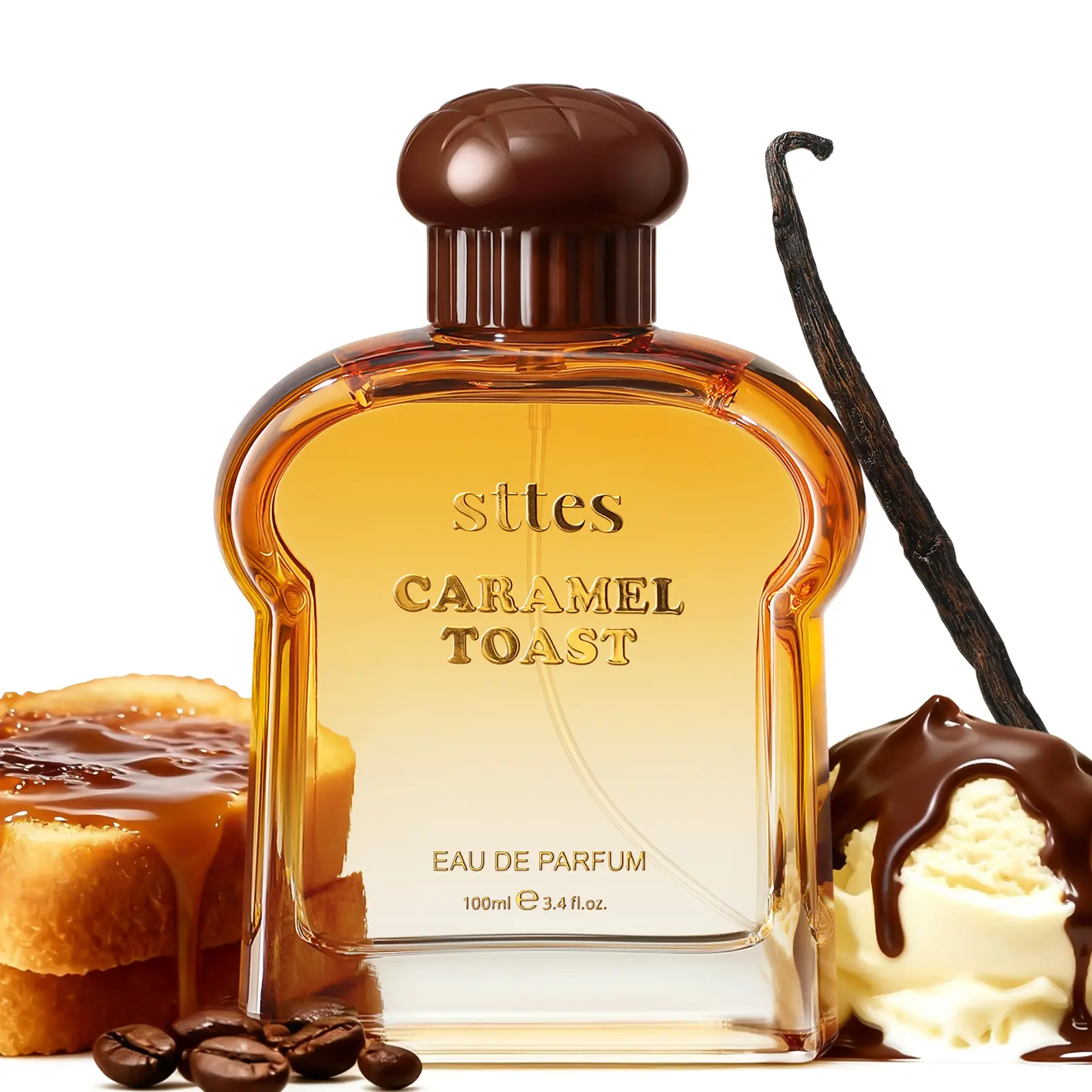 Sttes Caramel Toast Eau de Parfum - 100ml Unisex Perfumes, Warm Gourmand Unisex Fragrance with Vanilla, Coffee, Chocolate Scent, Dark Chocolate & Dessert Notes, Vanilla Scents, Bakery Scents,back to school