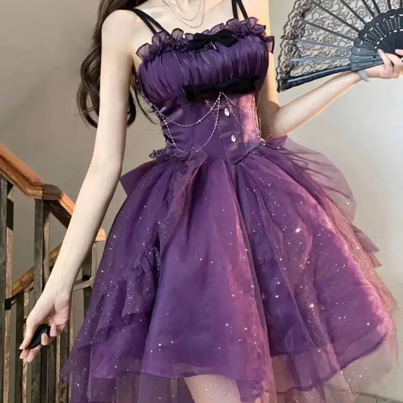 Purple dress with bow and tail