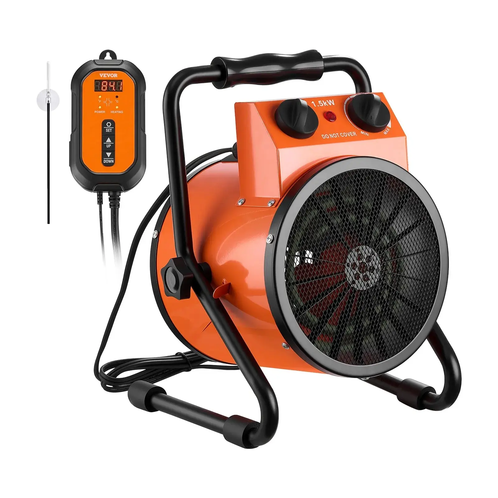 【Summerfinds】VEVOR 1500W Electric Greenhouse Heater, IPX4 Waterproof, Silent Operation, Digital Temp Control, ETL Certified, Fan & High Heat Modes, 25° Adjustable Angle, Overheat Protection, for Indoor Grow Tent, Home Office