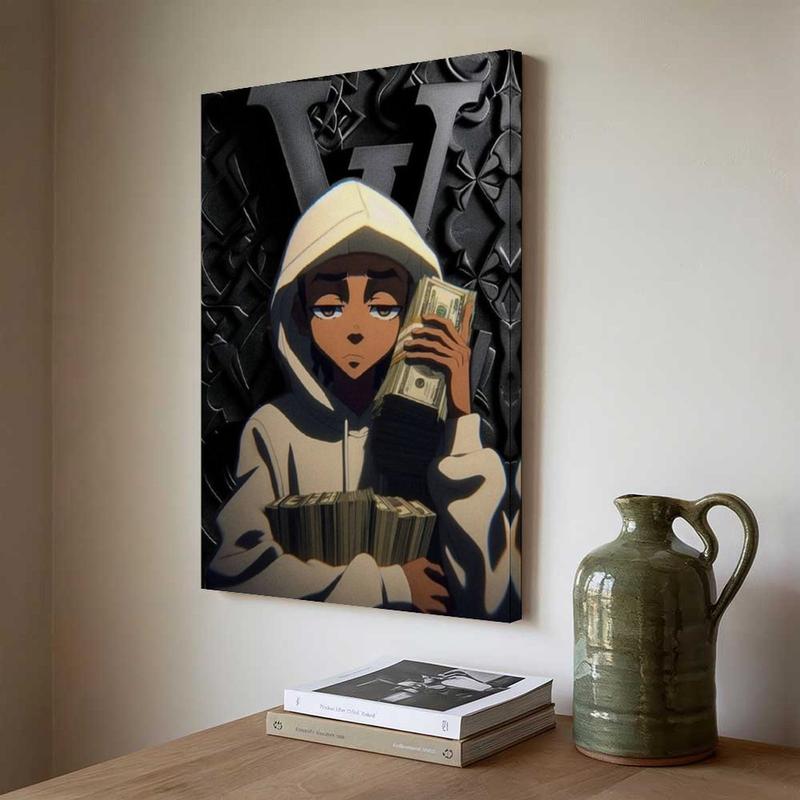 South Park Kyle "Stack of Cash" VLONE Canvas Print: The ultimate hip-hop and anime fan's exclusive men's space decor, and ideal for Gen Z dorm rooms.