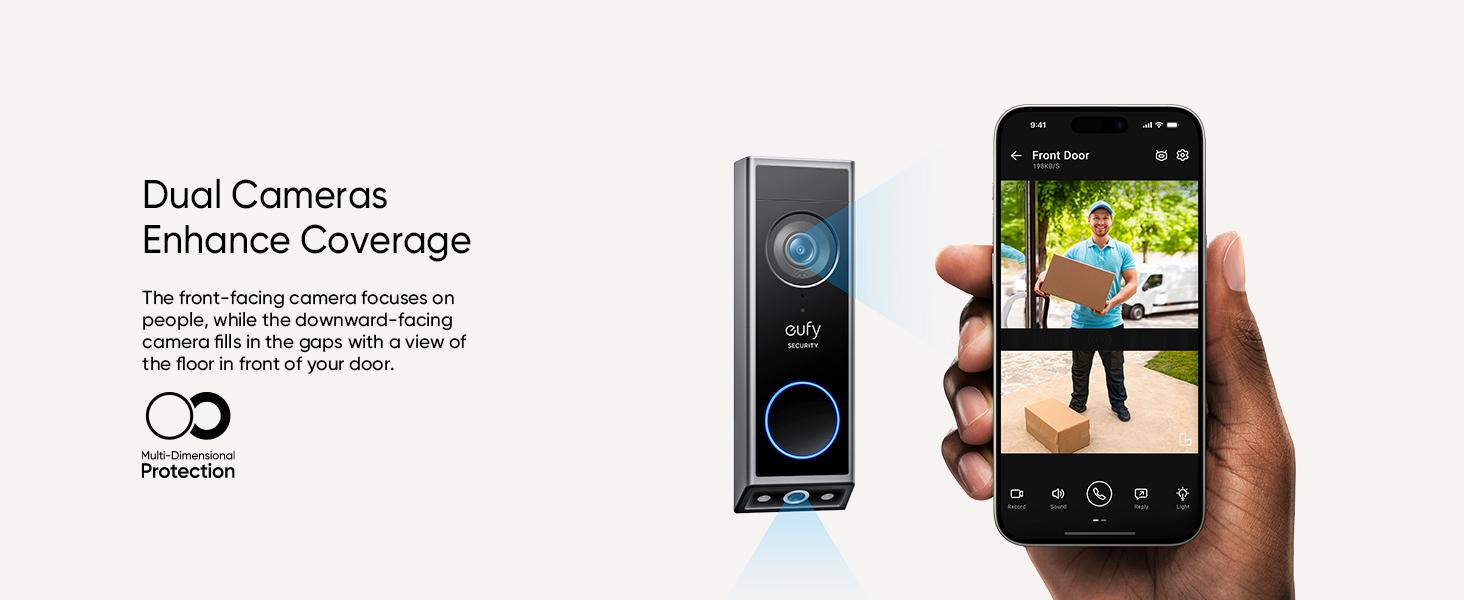 eufy Security Video Doorbell E340 (Battery Powered), Dual Cameras with Delivery Guard, 2K Full HD and Color Night Vision, HomeBase S380 Compatible, No Monthly Fee｜Spingtok