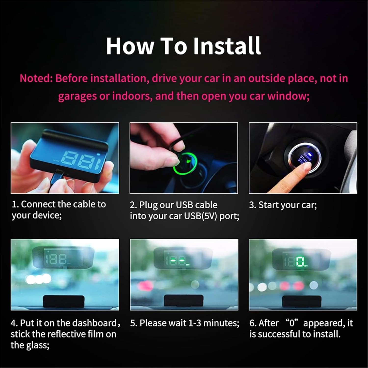 Head-Up Display Projector for Cars, Car HUD, Digital GPS HUD Speedometer, USB Cable Plug and Play, Large Font Display, Car Accessory
