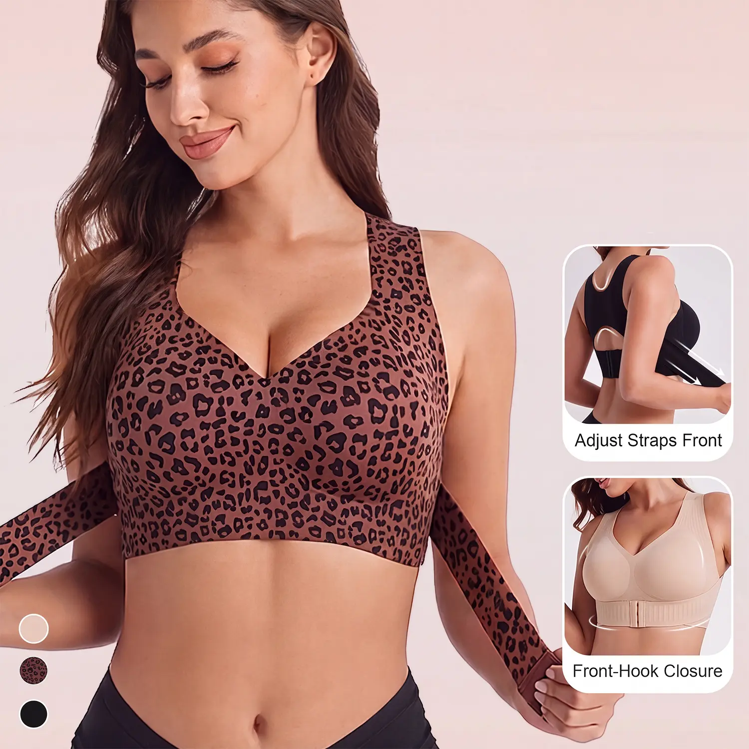 Women's Animal Print V Neck Posture Sports Bra Wire Free, Breathable Mesh, Removable Pads, Gentle Support, Machine Washable, Minimizer Jelly Alternative for Yoga & Gym Workouts, Bras for Women Posture Shaping Bra Sporty Bra
