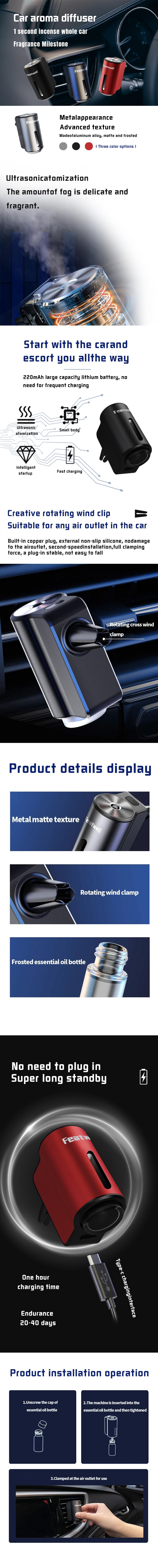 Featwell Car Air Fresheners - 3/6*10ml Natural French Perfume Lasts 45 Days, Portable Waterless Car Diffuser Air Freshener Car Aromatherapy Diffuser