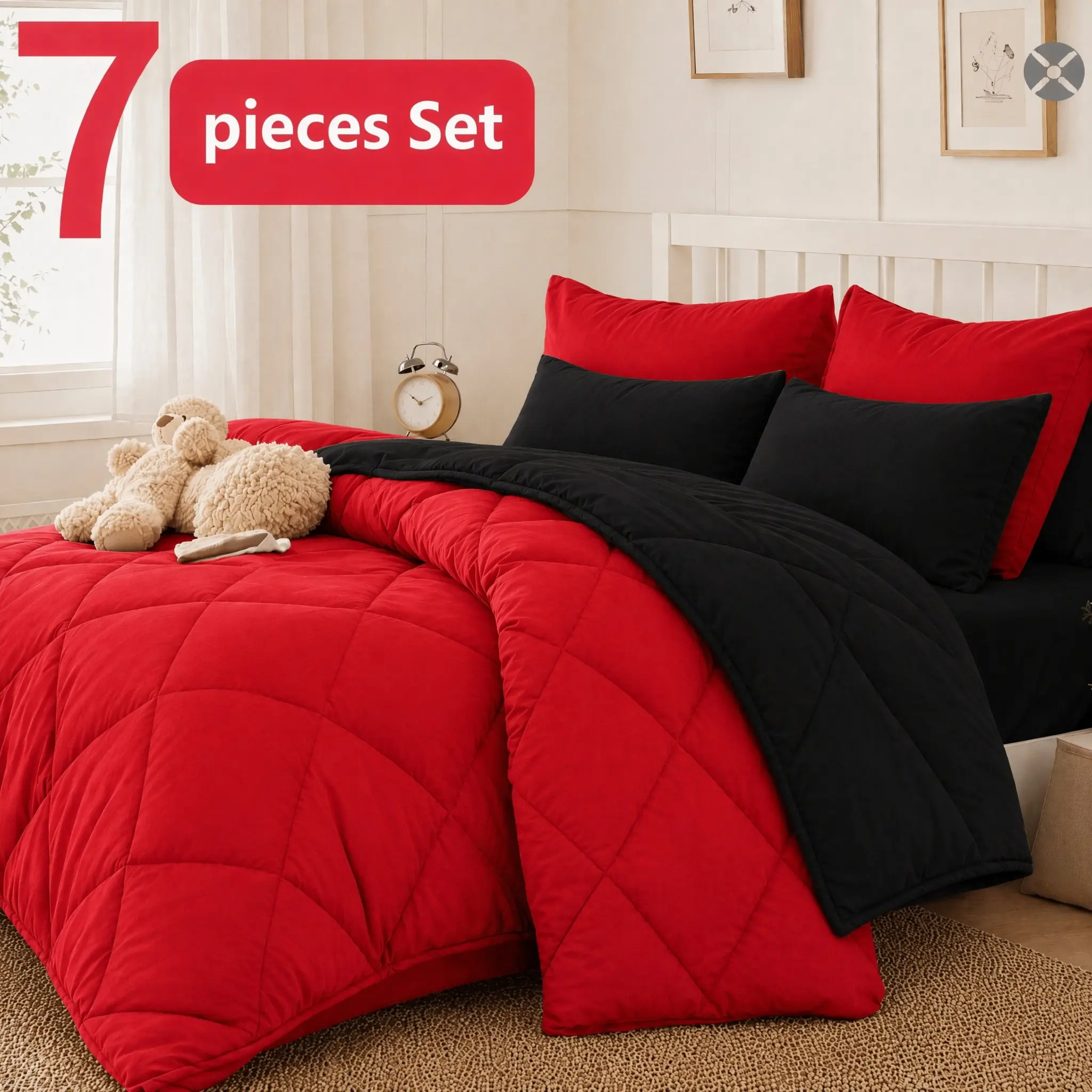 Cosybay 7pcs Luxurious Comforter, Soft, Lightweight, Breathable, Easy Care,Bed In A Bag Convenience for All Seasons,Christmas Comforter, Flat Sheet, Fitted Sheet, Pillowcases, Full/Queen/King Comforter, Home Essentials Halloween #tiktokshopbacktoschool